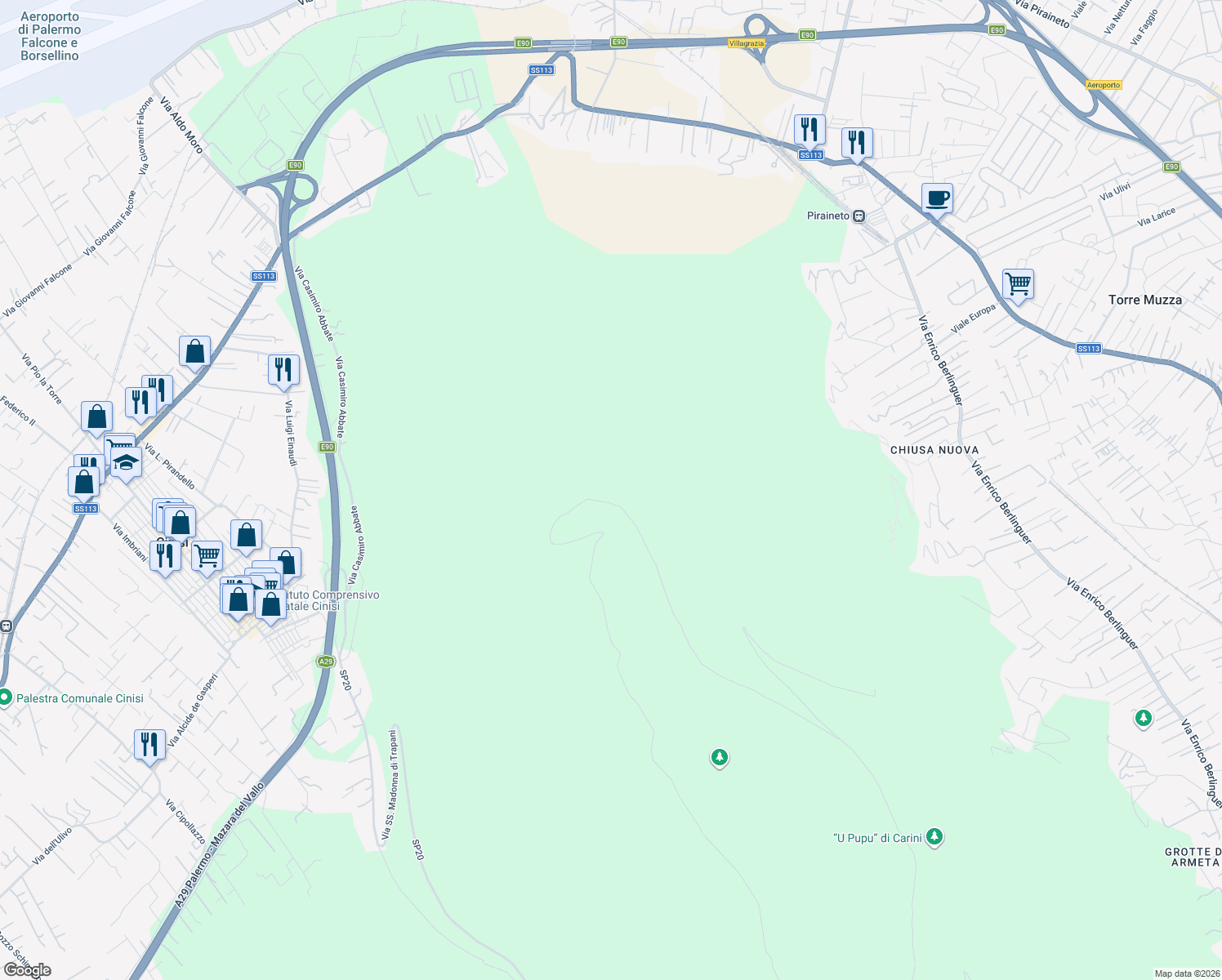 map of restaurants, bars, coffee shops, grocery stores, and more near in Metropolitan City of Palermo