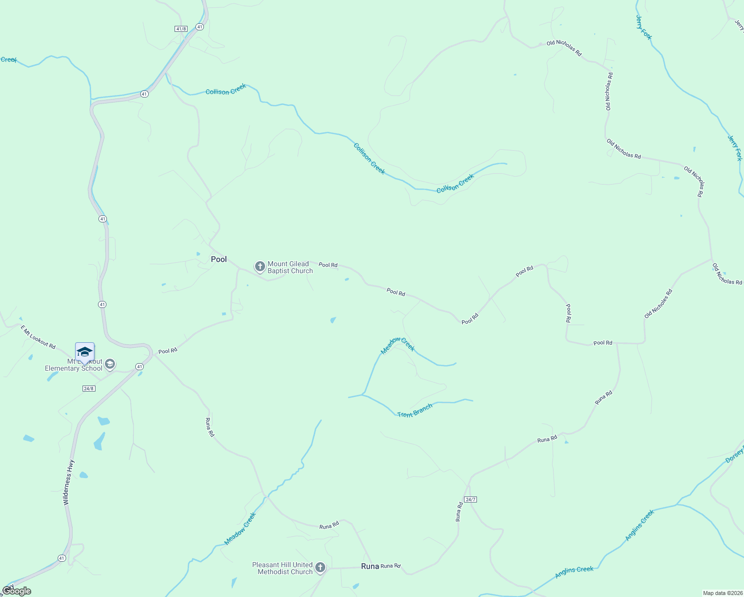 map of restaurants, bars, coffee shops, grocery stores, and more near 1344 Pool Road in Mount Nebo