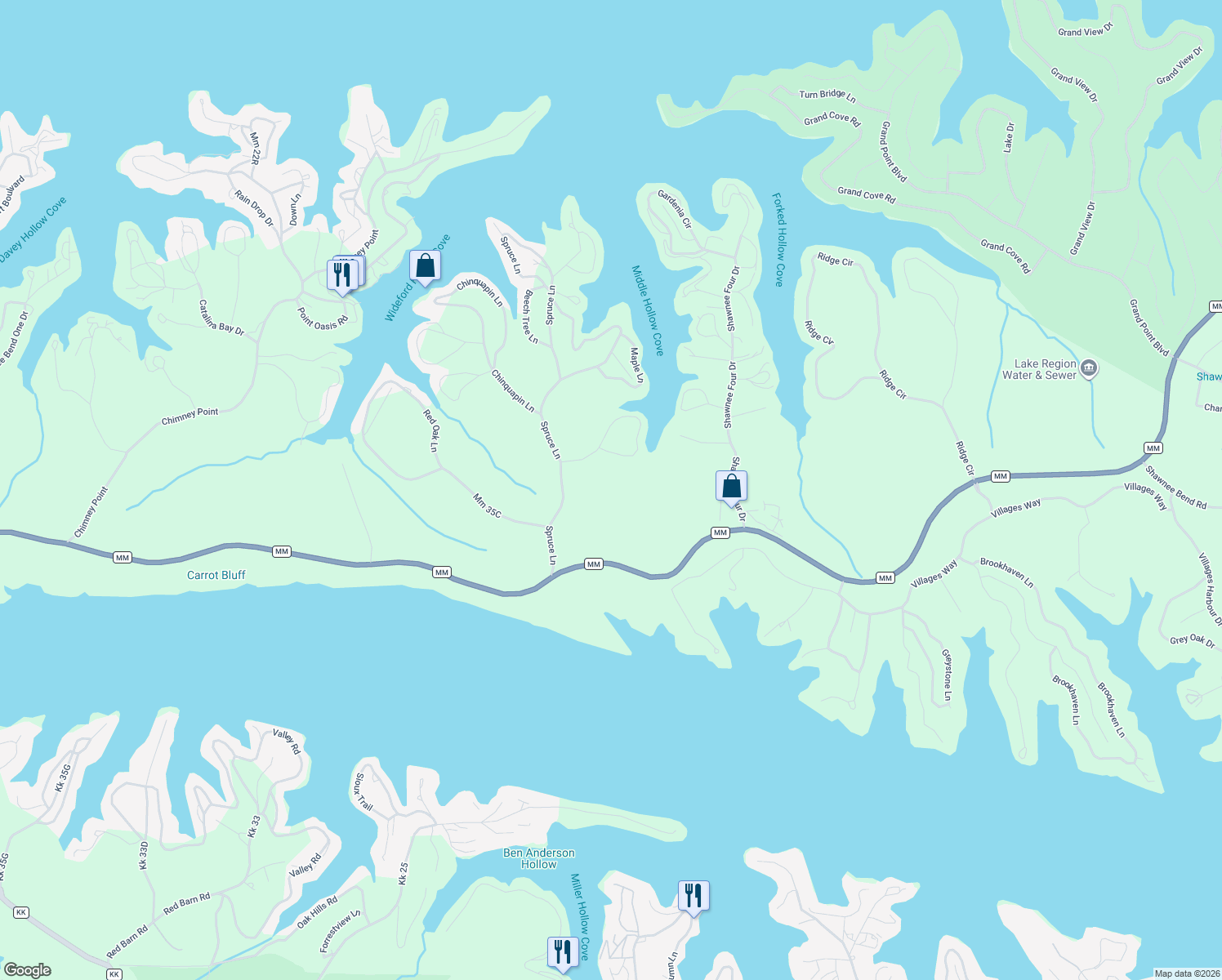map of restaurants, bars, coffee shops, grocery stores, and more near in Osage Beach