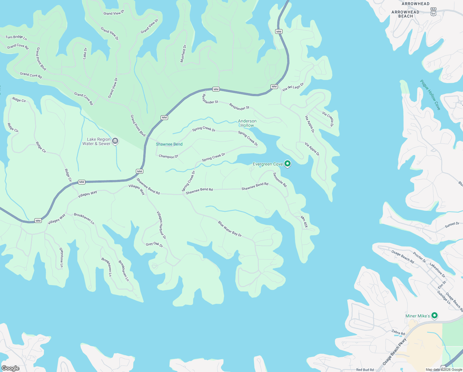 map of restaurants, bars, coffee shops, grocery stores, and more near Shawnee Bend Road in Sunrise Beach