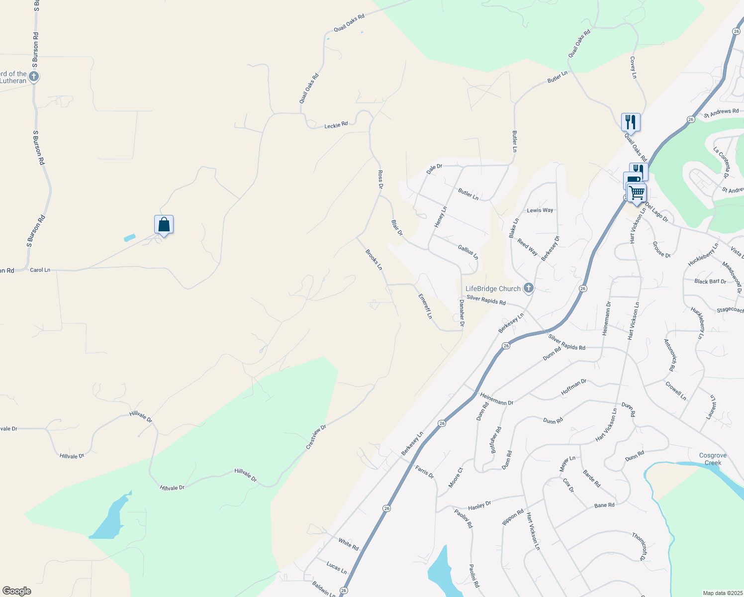 map of restaurants, bars, coffee shops, grocery stores, and more near 3221 Coleen Court in Valley Springs