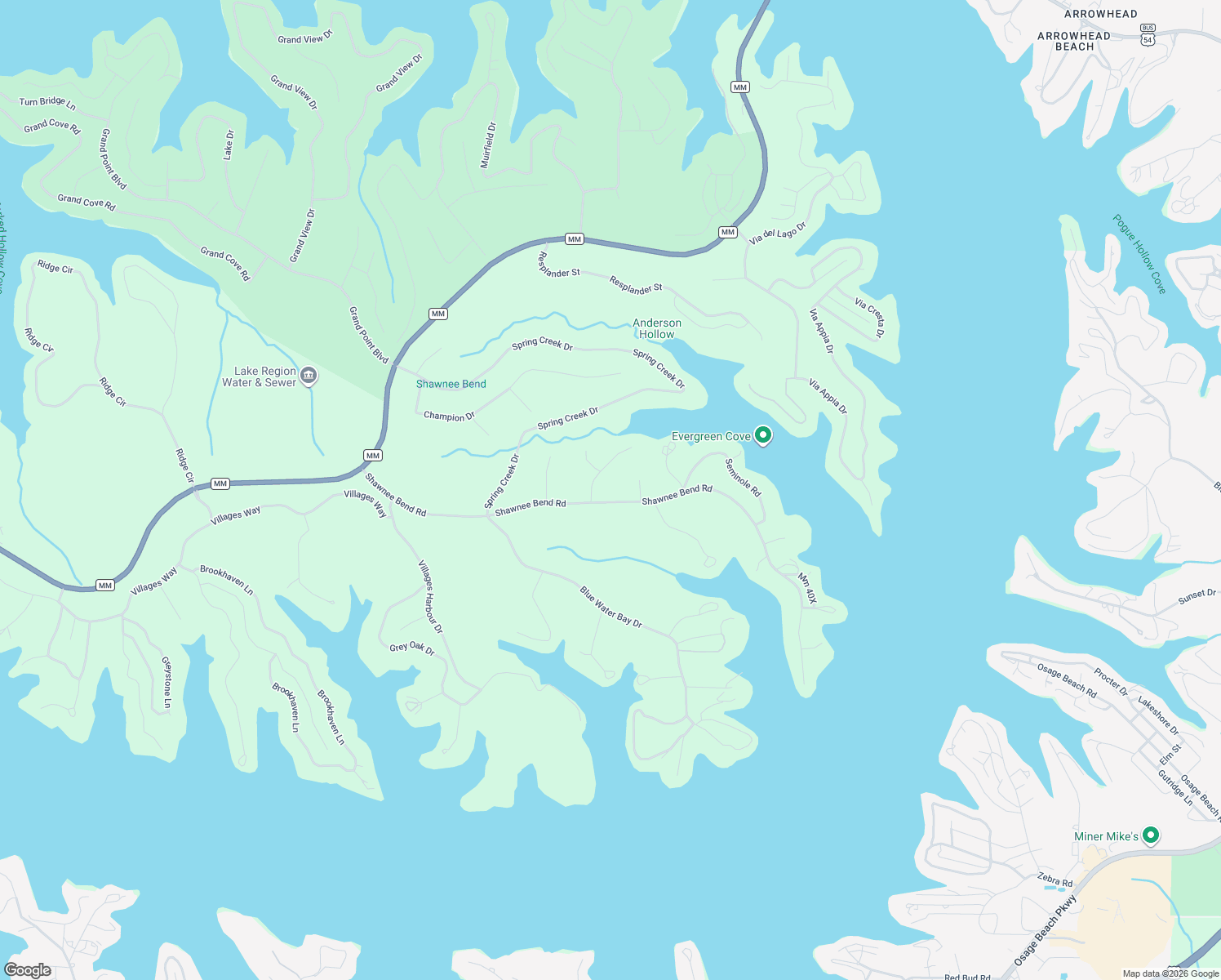 map of restaurants, bars, coffee shops, grocery stores, and more near Shawnee Bend Road in Sunrise Beach