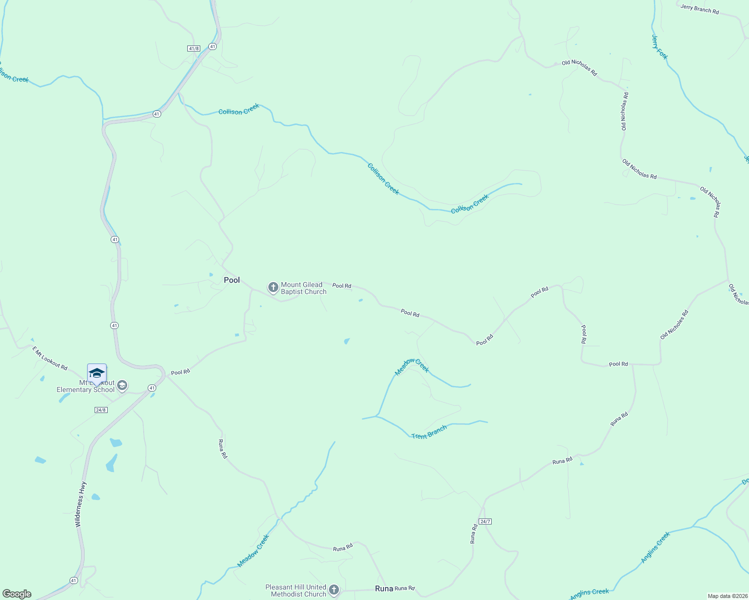 map of restaurants, bars, coffee shops, grocery stores, and more near 1344 Pool Road in Mount Nebo