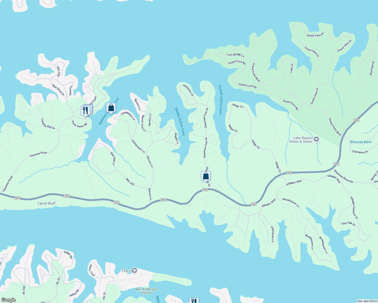 map of restaurants, bars, coffee shops, grocery stores, and more near 195 Sunrise Bay Drive in Sunrise Beach