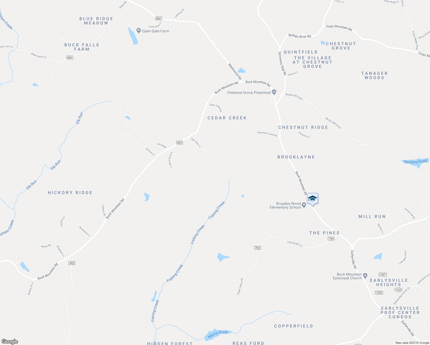map of restaurants, bars, coffee shops, grocery stores, and more near 4675 Deer Park Lane in Earlysville