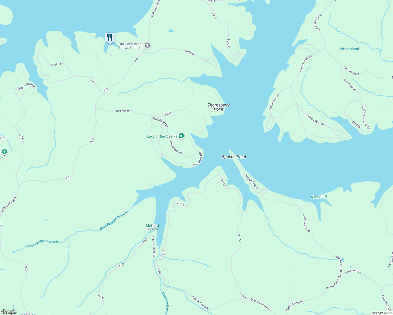 map of restaurants, bars, coffee shops, grocery stores, and more near 592 Woodland Drive in Climax Springs