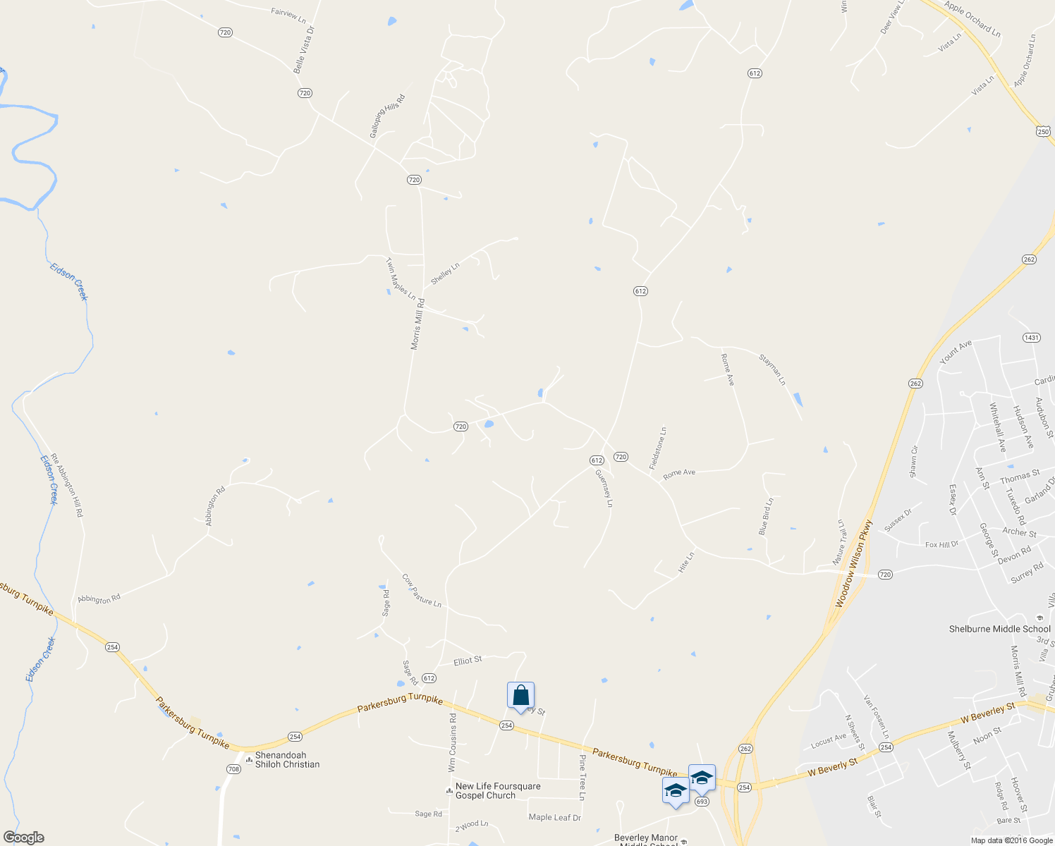 map of restaurants, bars, coffee shops, grocery stores, and more near 2944 Morris Mill Road in Staunton