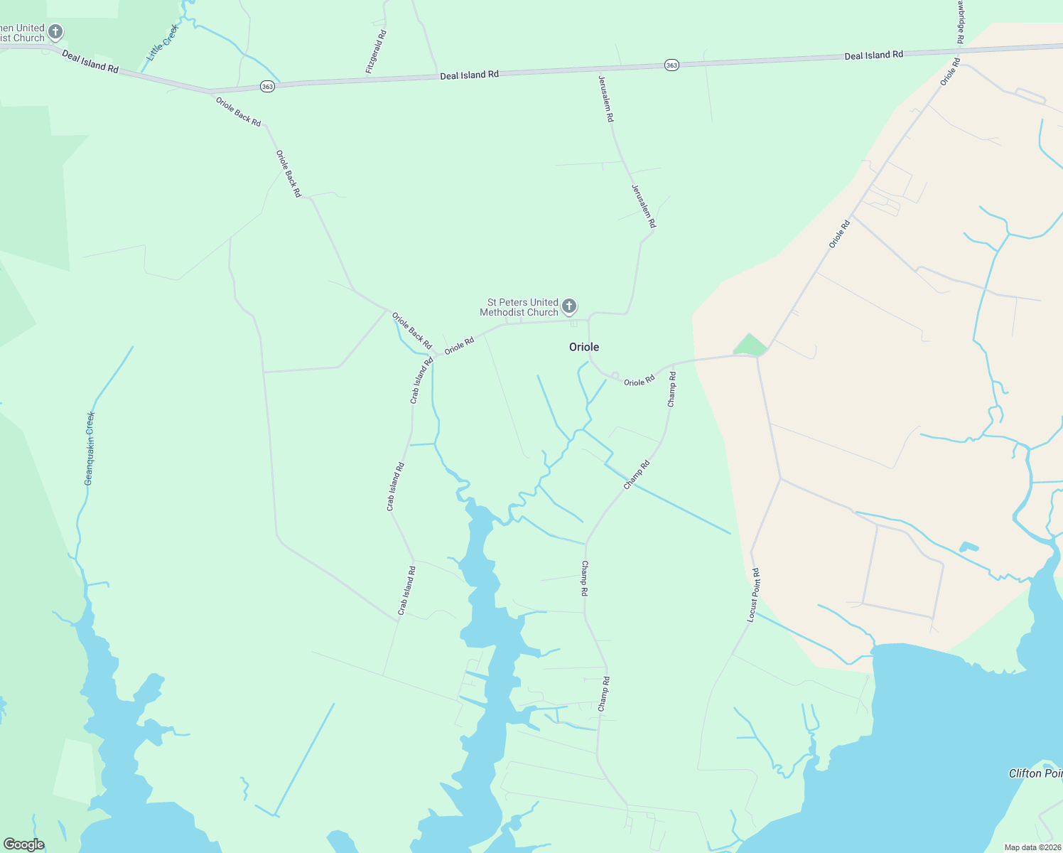 map of restaurants, bars, coffee shops, grocery stores, and more near 10407 William Sharpless Road in Princess Anne