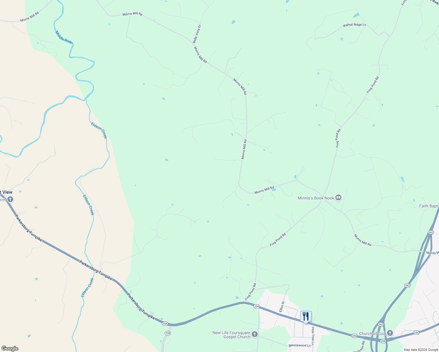 map of restaurants, bars, coffee shops, grocery stores, and more near 3128 Morris Mill Road in Staunton