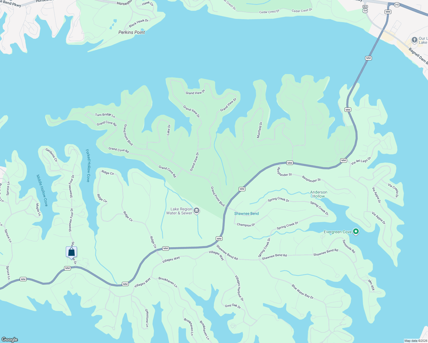 map of restaurants, bars, coffee shops, grocery stores, and more near Fox Run Court in Sunrise Beach