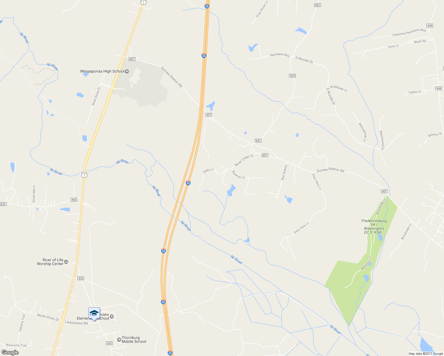 map of restaurants, bars, coffee shops, grocery stores, and more near 4801 Tributary Court in Fredericksburg