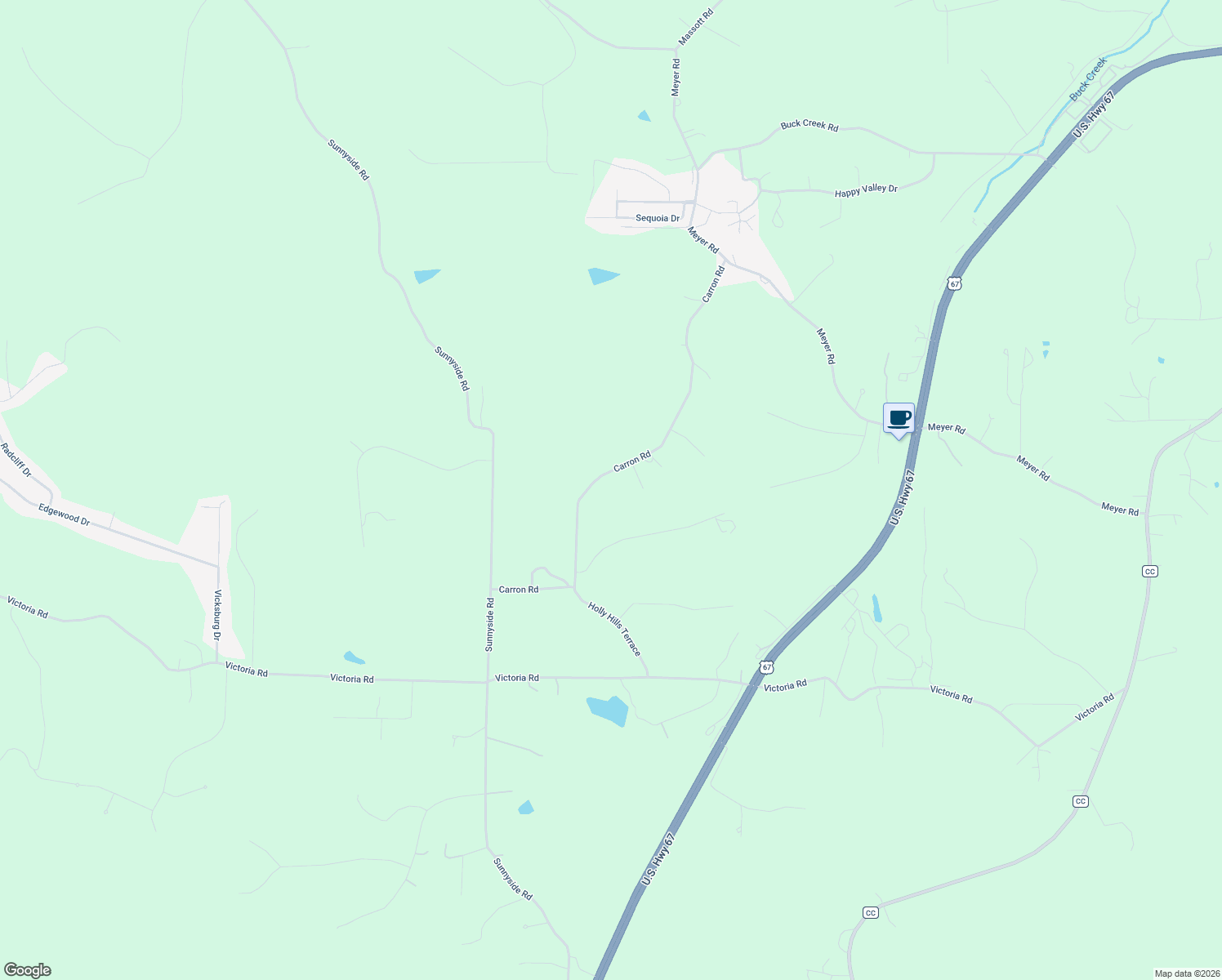 map of restaurants, bars, coffee shops, grocery stores, and more near 3104 Carron Road in Festus