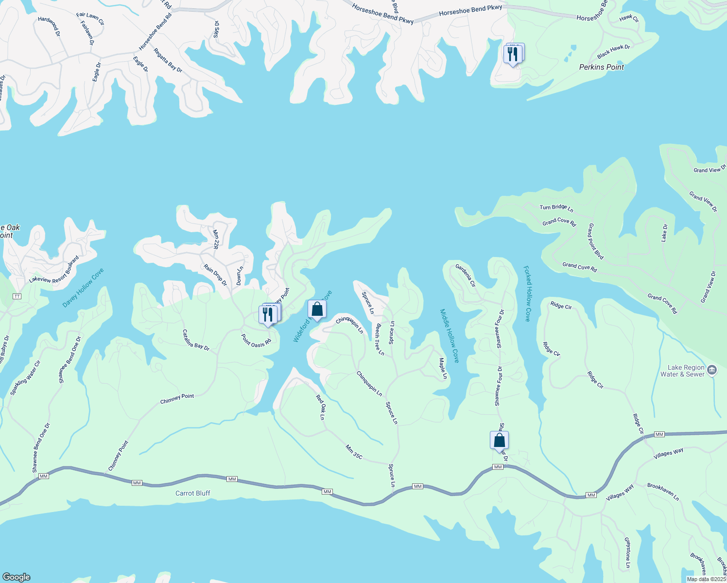 map of restaurants, bars, coffee shops, grocery stores, and more near 253 Mm 35 P in Sunrise Beach