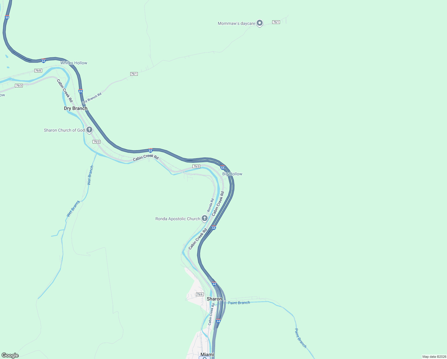 map of restaurants, bars, coffee shops, grocery stores, and more near Big Hollow Road in Kanawha County