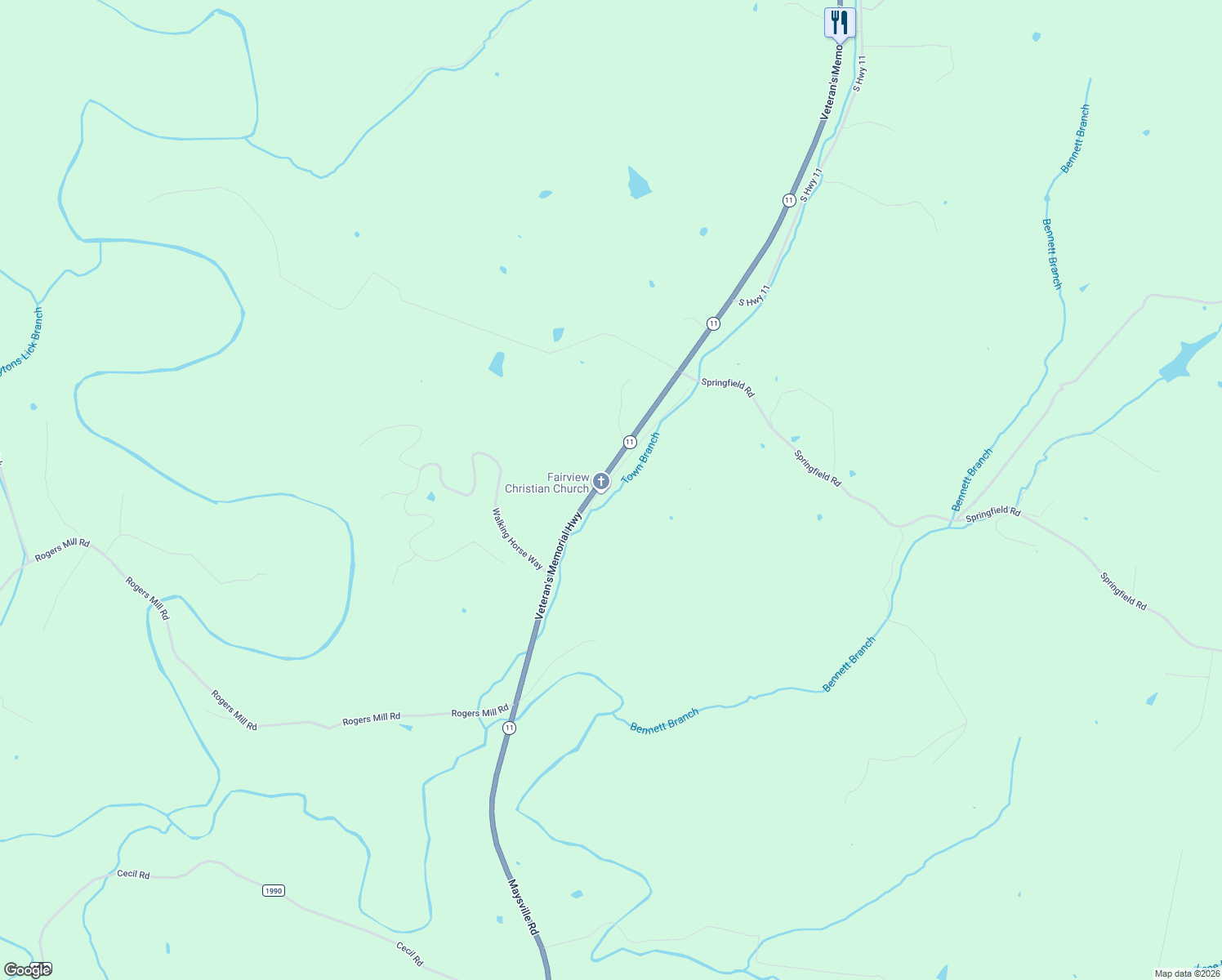 map of restaurants, bars, coffee shops, grocery stores, and more near 98 Fairview Road in Sharpsburg