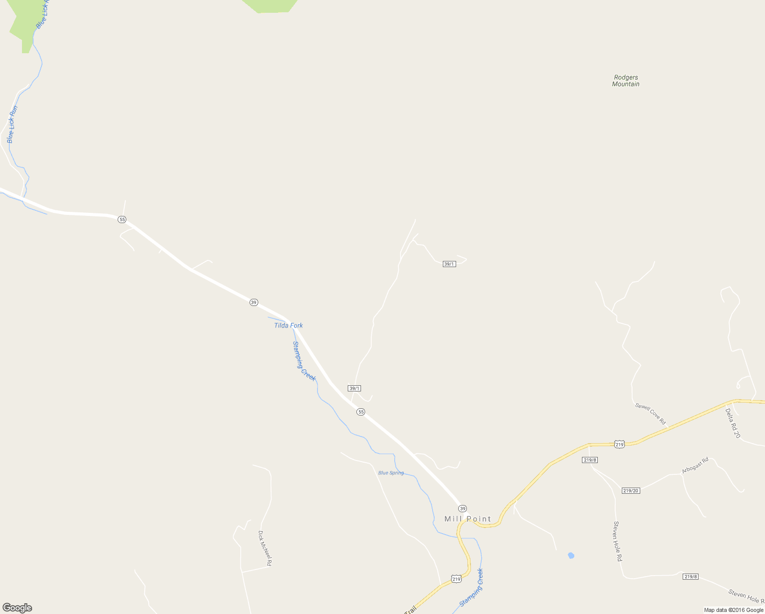 map of restaurants, bars, coffee shops, grocery stores, and more near County Route 39/1 in Pocahontas County