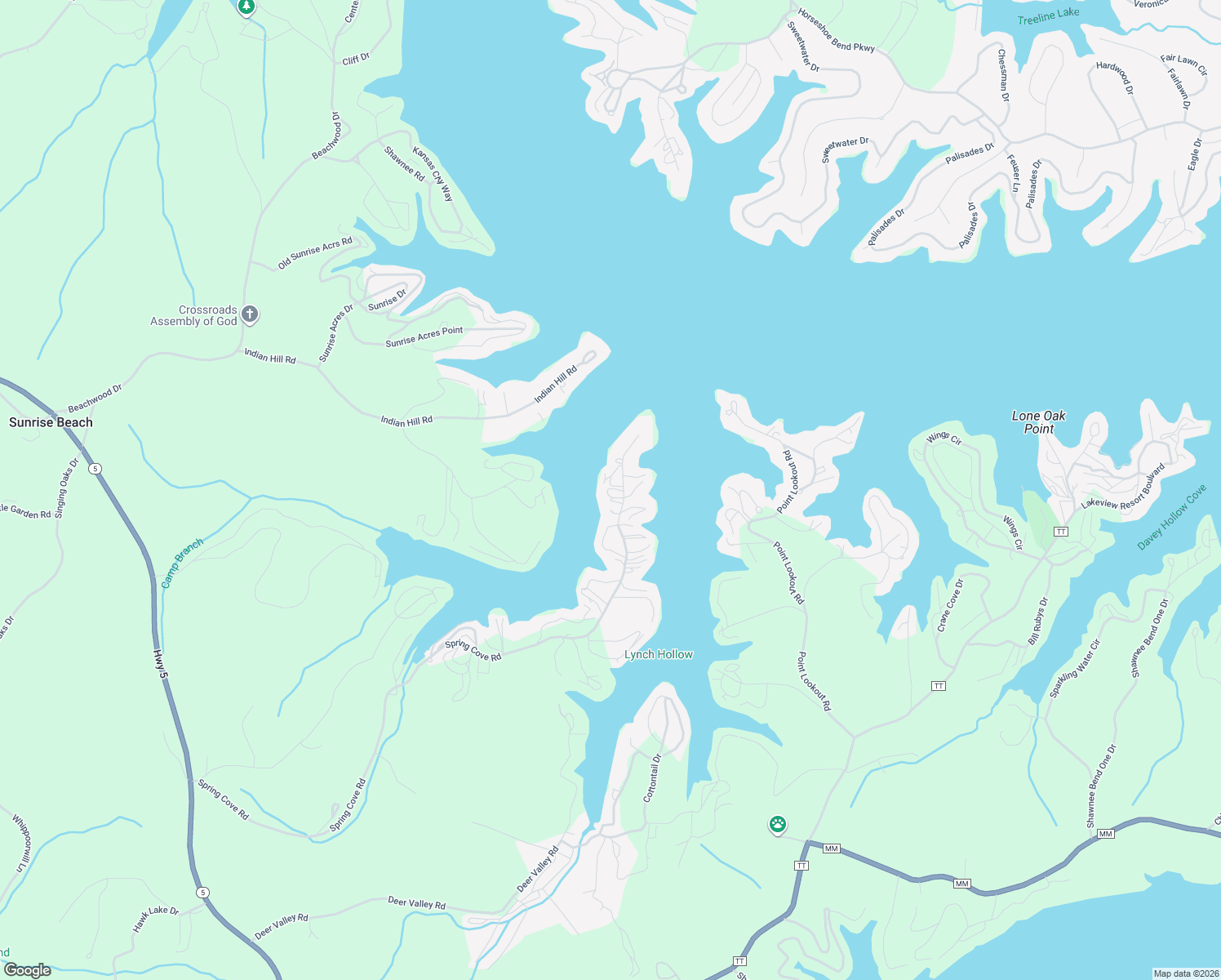 map of restaurants, bars, coffee shops, grocery stores, and more near 1-99 Dude Drive in Sunrise Beach
