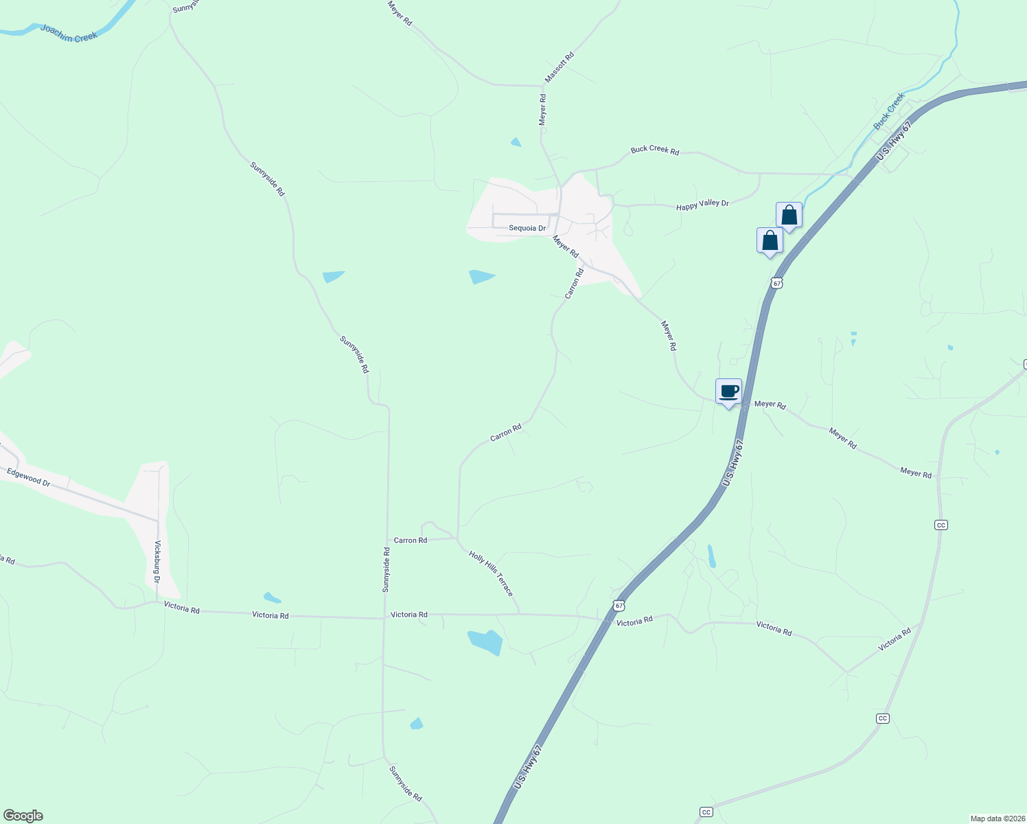 map of restaurants, bars, coffee shops, grocery stores, and more near 3077 Carron Rd in Festus