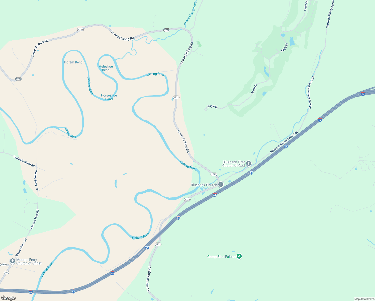 map of restaurants, bars, coffee shops, grocery stores, and more near Lower Licking Road in Morehead