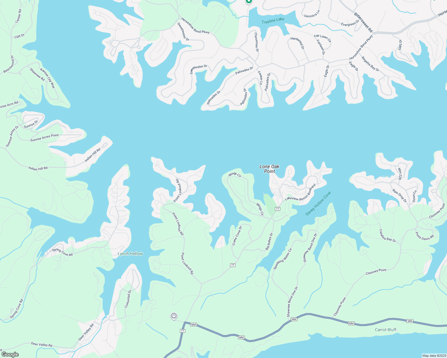 map of restaurants, bars, coffee shops, grocery stores, and more near Wings Cir in Sunrise Beach