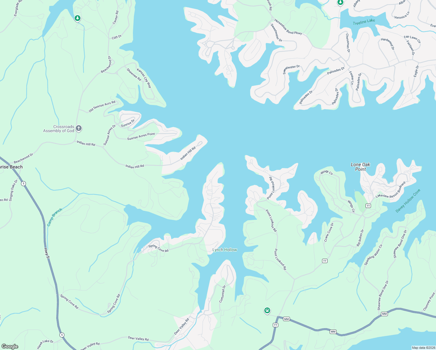 map of restaurants, bars, coffee shops, grocery stores, and more near Spring Cove Road in Sunrise Beach