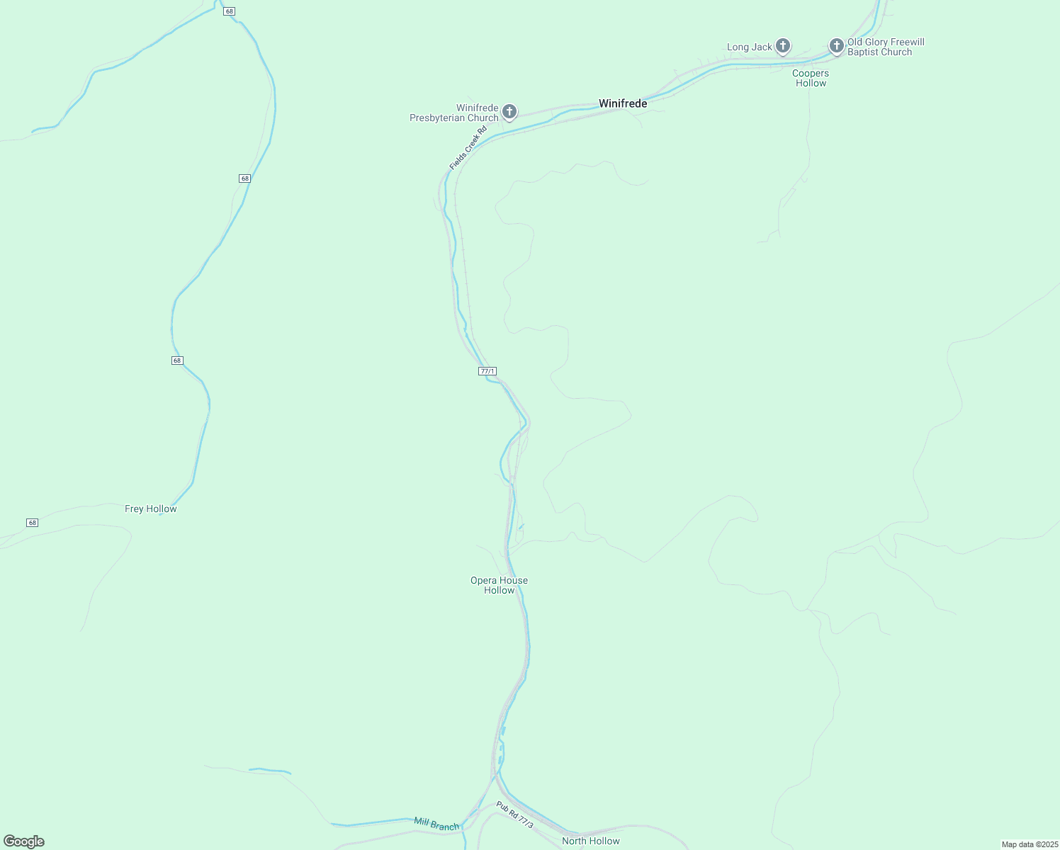 map of restaurants, bars, coffee shops, grocery stores, and more near County Route 77/1 in Winifrede