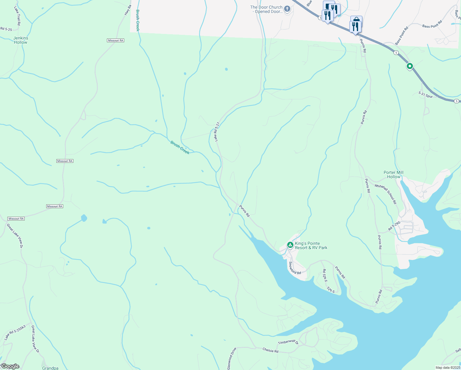 map of restaurants, bars, coffee shops, grocery stores, and more near 492 Wildflower Ridge Road in Sunrise Beach