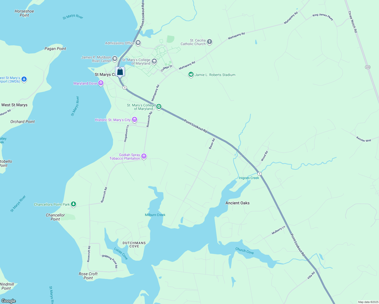 map of restaurants, bars, coffee shops, grocery stores, and more near 47822 Kittamaquund Lane in Lexington Park