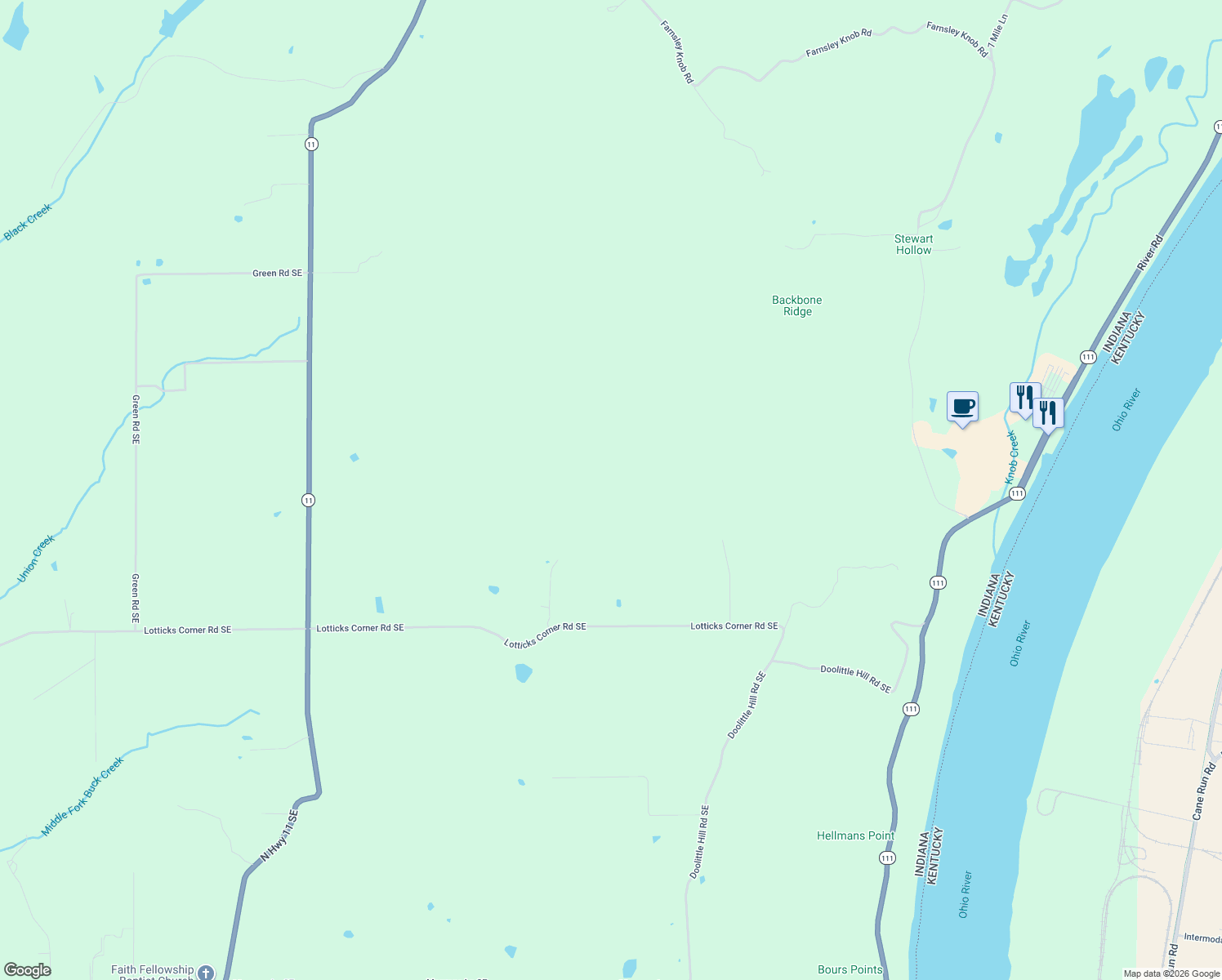 map of restaurants, bars, coffee shops, grocery stores, and more near 10990 Lotticks Corner Road Southeast in Elizabeth