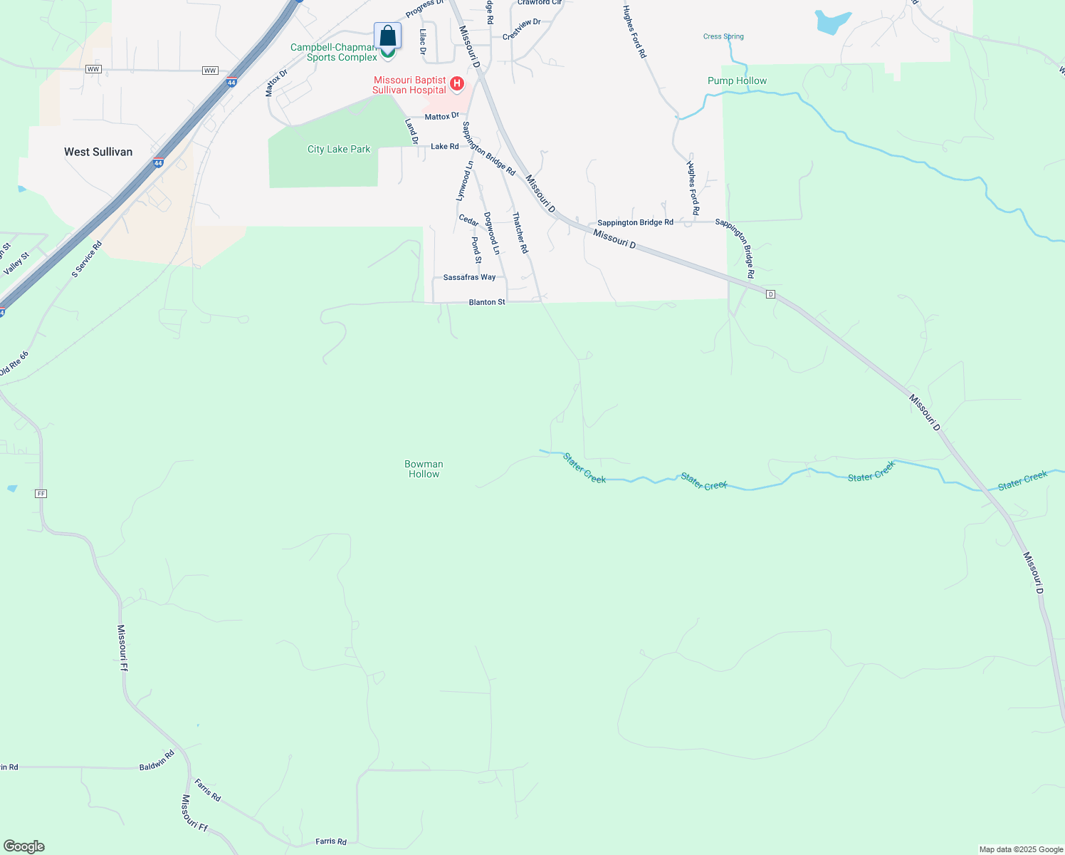map of restaurants, bars, coffee shops, grocery stores, and more near Thatcher Road in Crawford County
