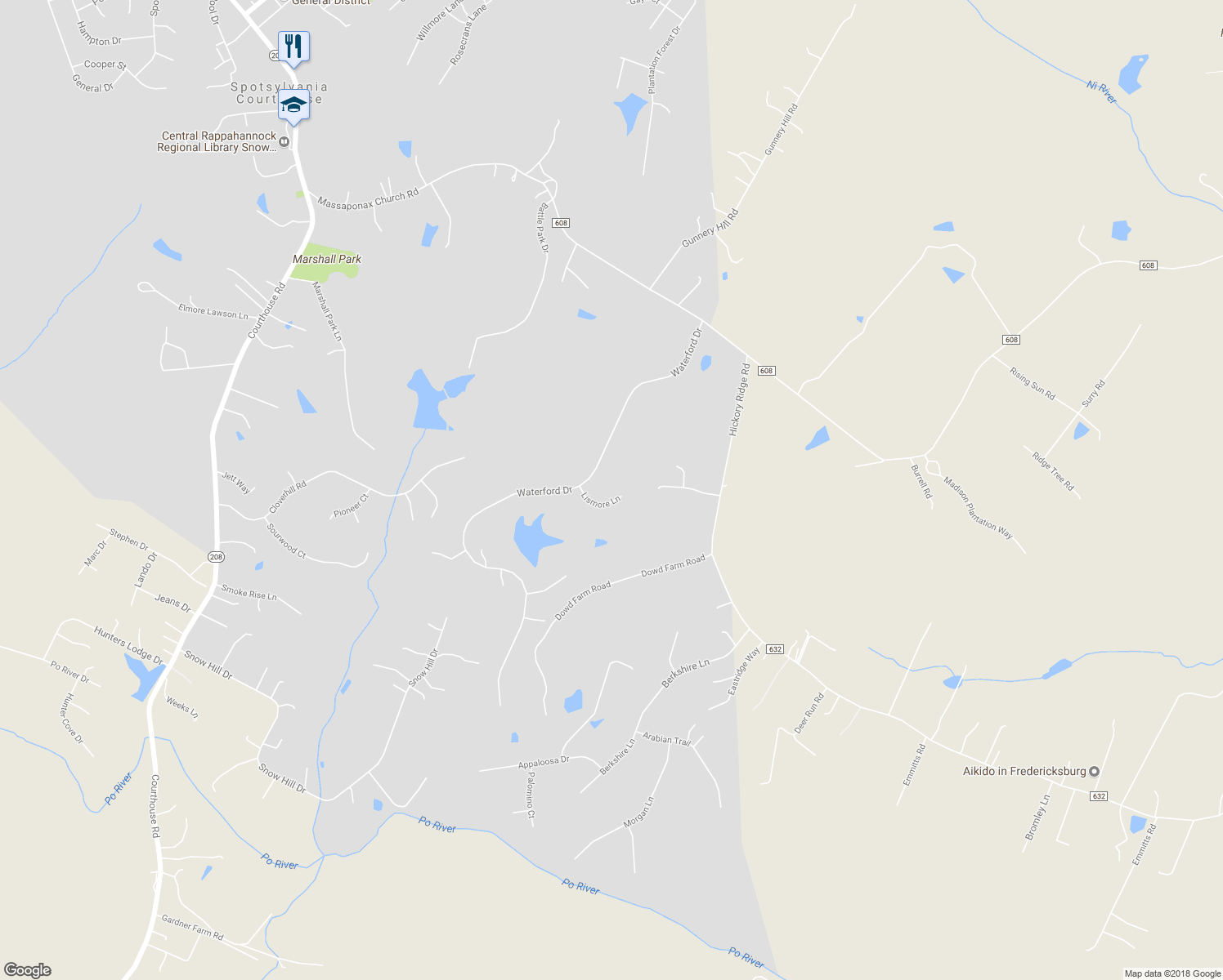 map of restaurants, bars, coffee shops, grocery stores, and more near 6801 Lismore Lane in Spotsylvania