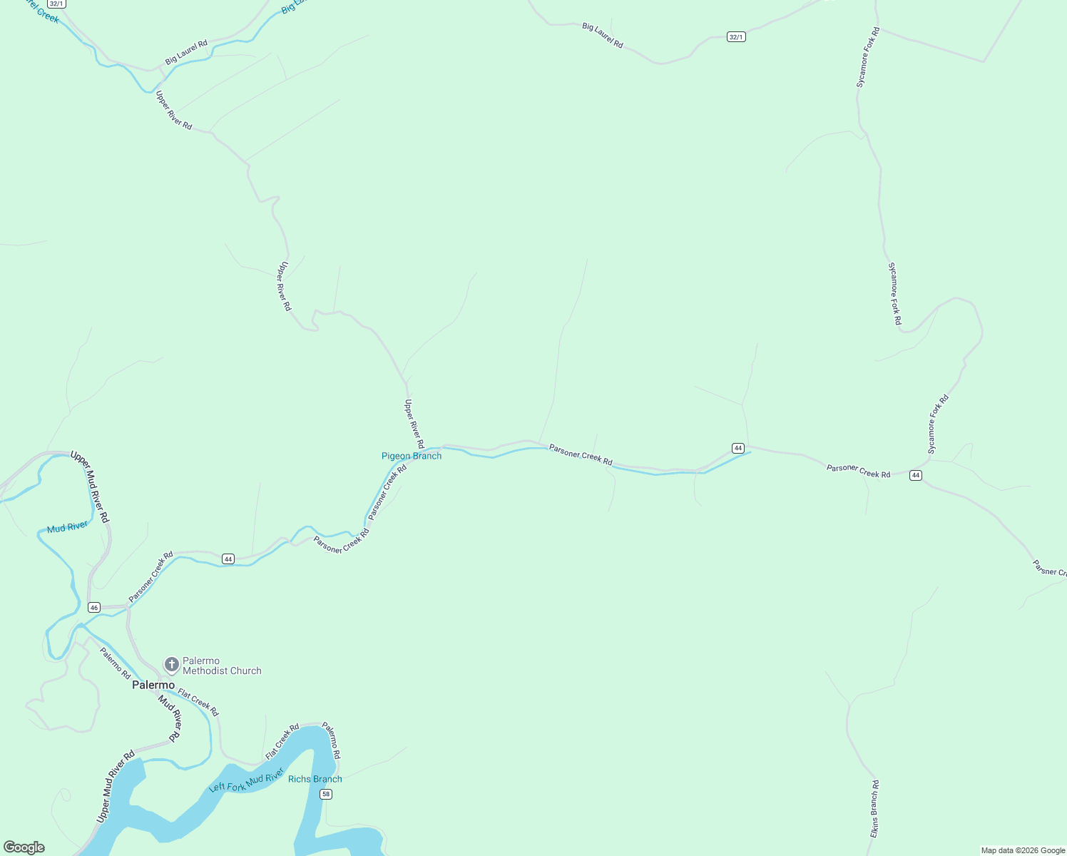 map of restaurants, bars, coffee shops, grocery stores, and more near Parsoner Creek Road in Branchland
