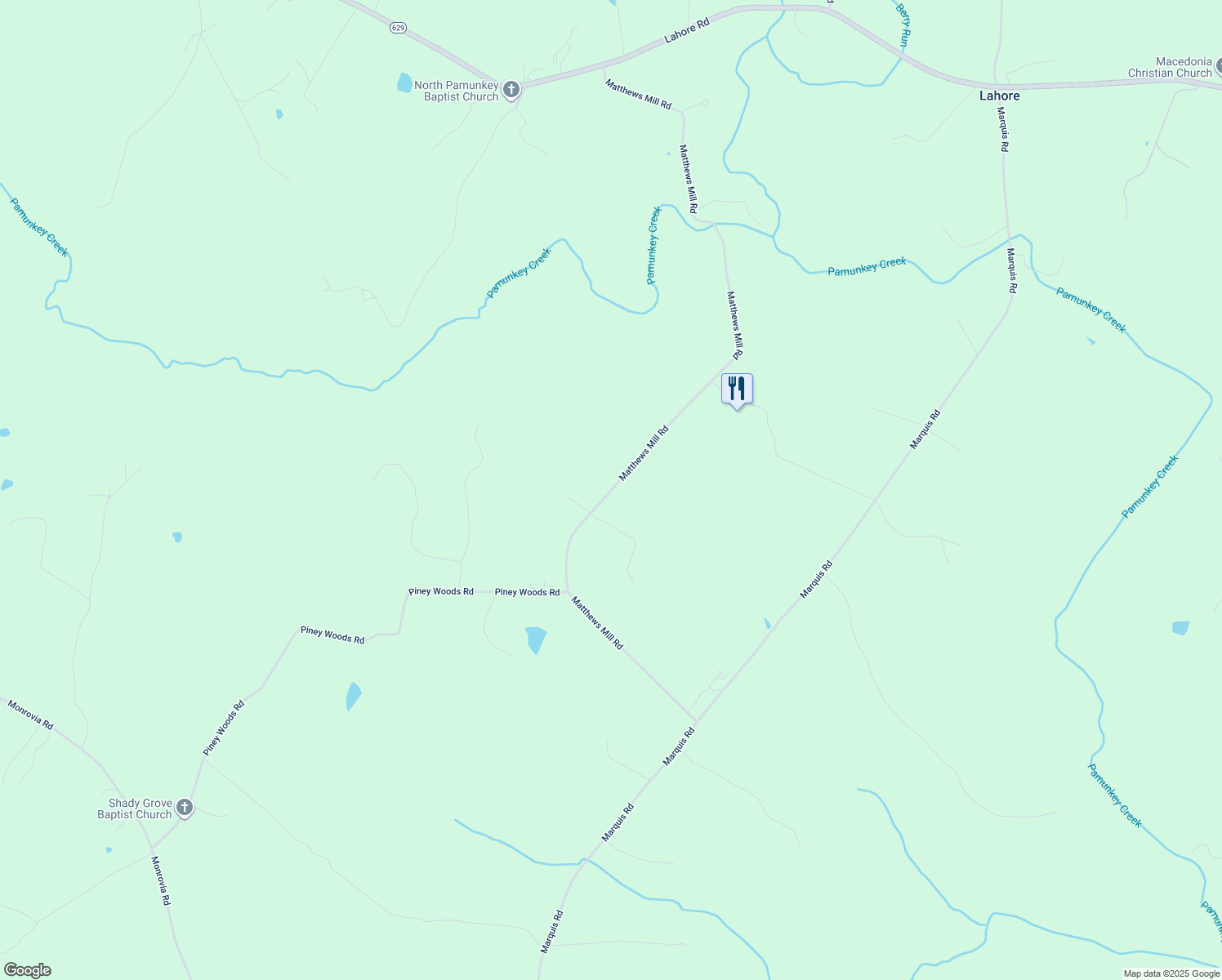 map of restaurants, bars, coffee shops, grocery stores, and more near 16238 Matthews Mill Road in Orange
