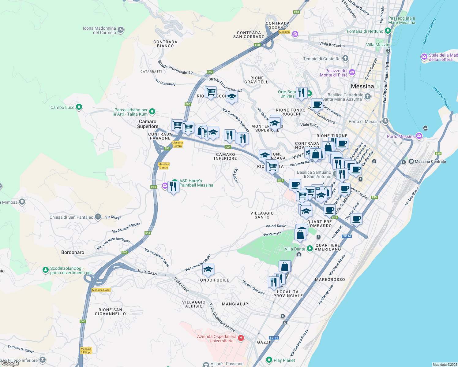 map of restaurants, bars, coffee shops, grocery stores, and more near in Messina
