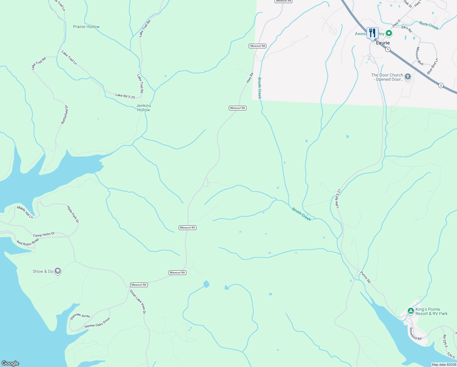 map of restaurants, bars, coffee shops, grocery stores, and more near 101-199 Wilkinson Drive in Gravois Mills