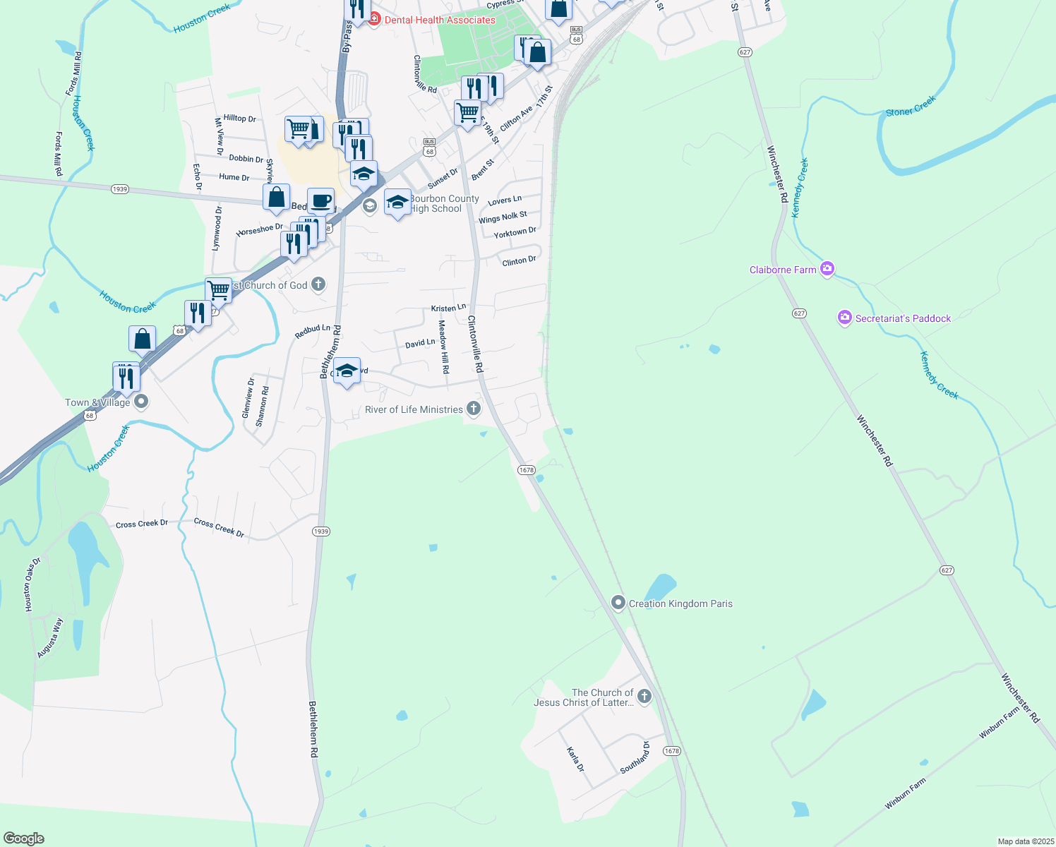 map of restaurants, bars, coffee shops, grocery stores, and more near 401 Effrain Court in Paris