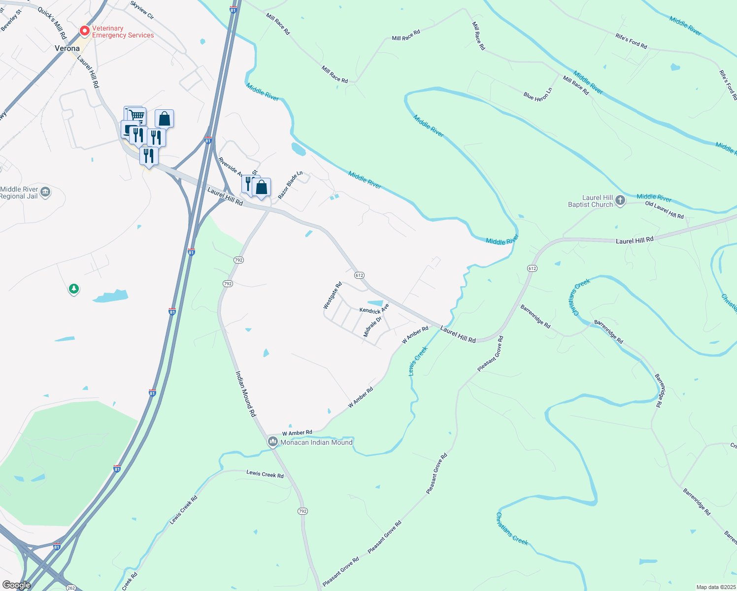 map of restaurants, bars, coffee shops, grocery stores, and more near 10 Westgate Road in Verona
