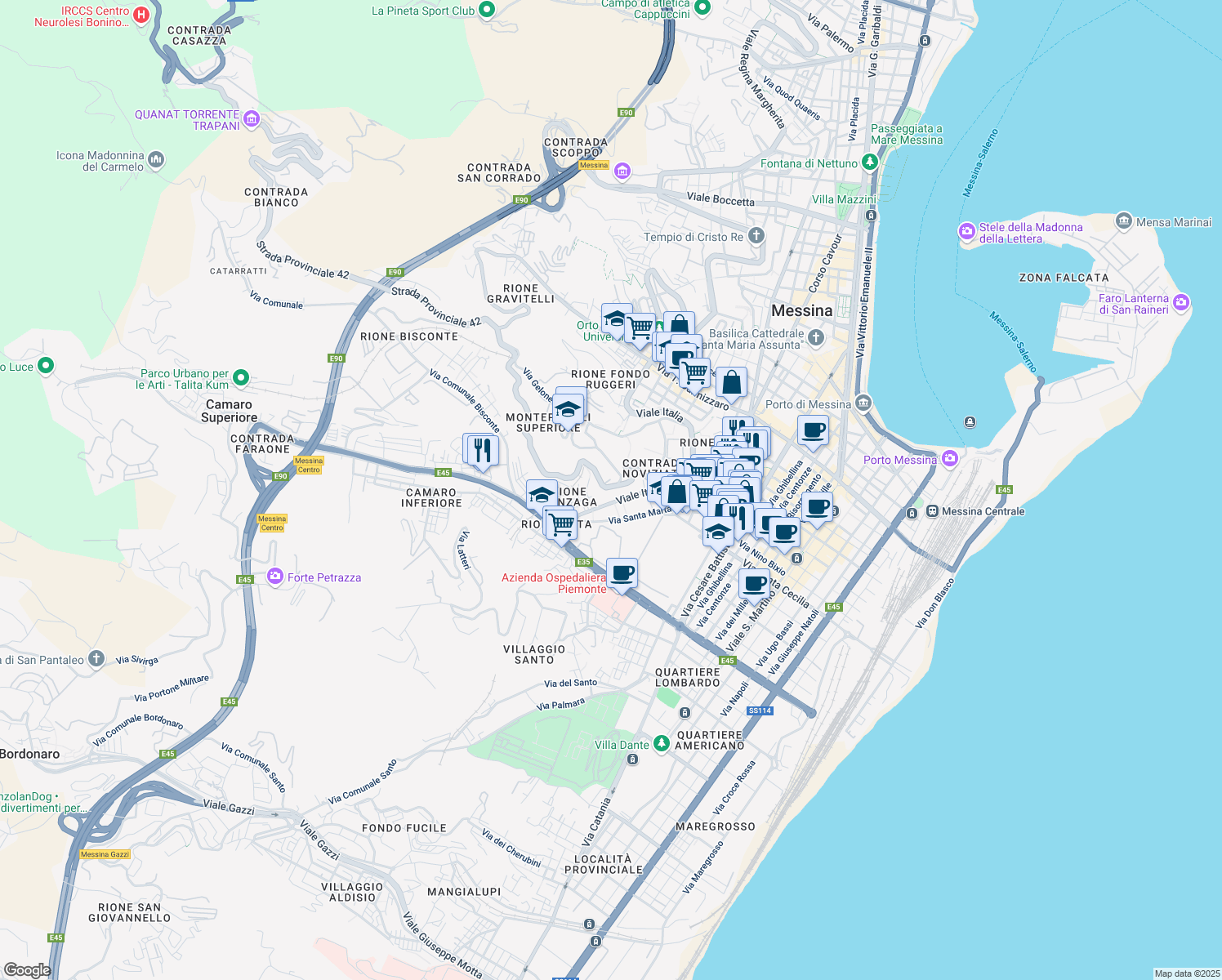 map of restaurants, bars, coffee shops, grocery stores, and more near 3 Via Gelone in Messina
