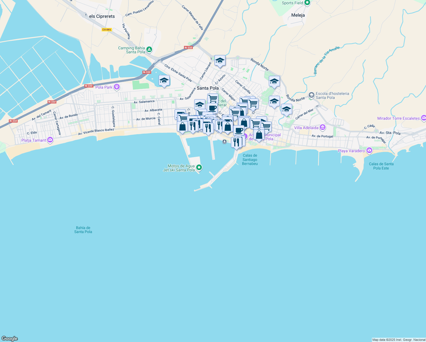 map of restaurants, bars, coffee shops, grocery stores, and more near in Santa Pola