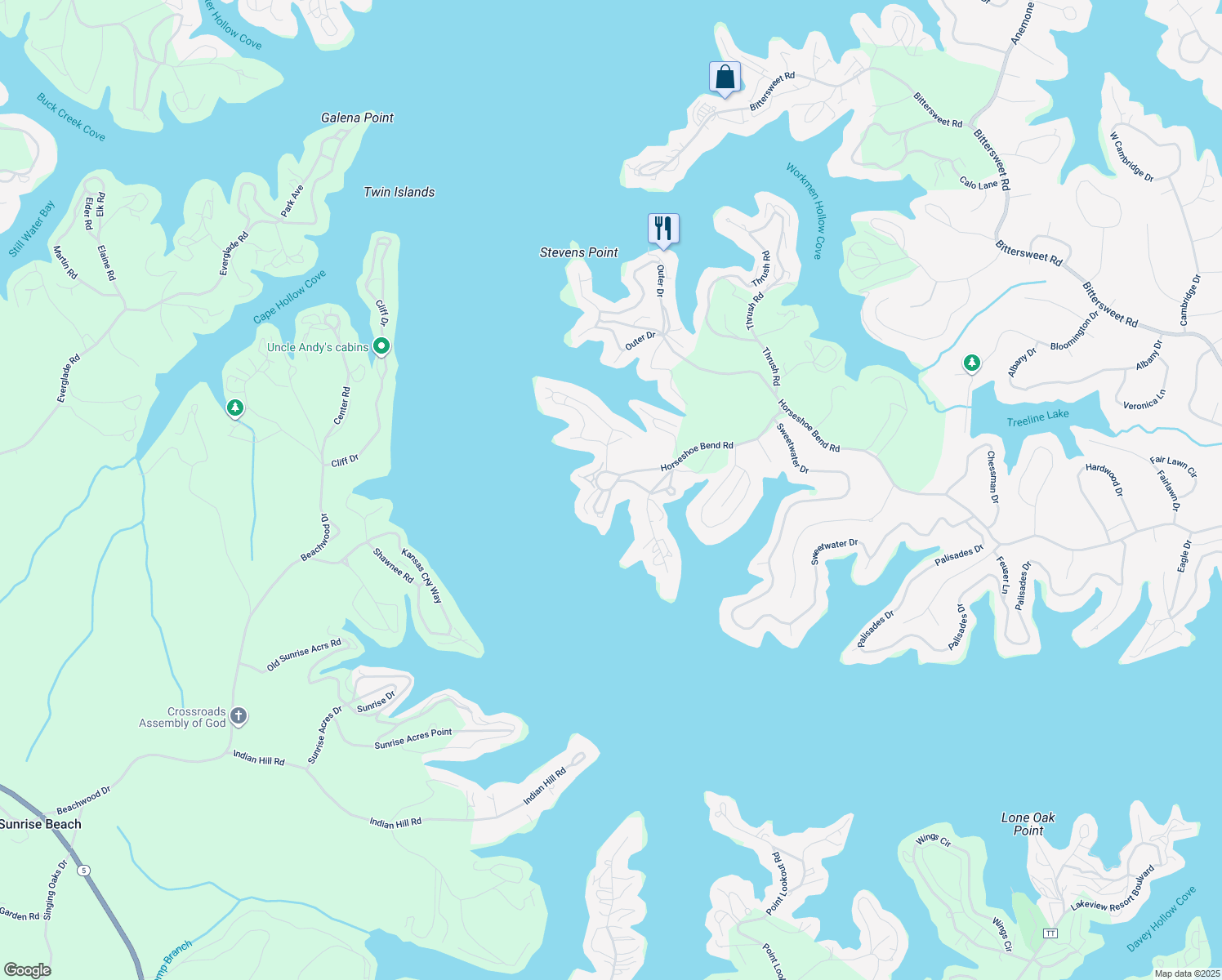 map of restaurants, bars, coffee shops, grocery stores, and more near 2 Wrenwood Circle in Lake Ozark