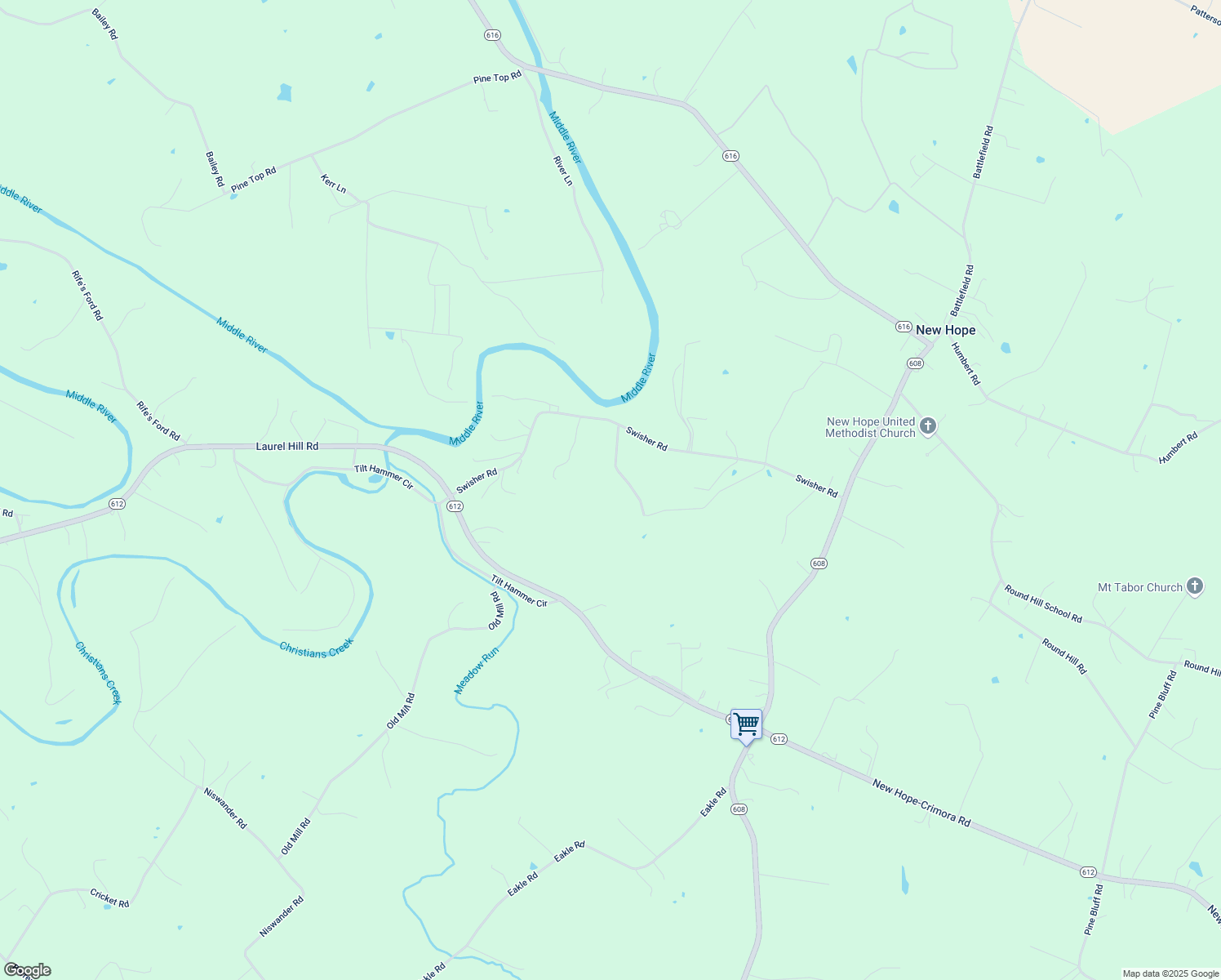 map of restaurants, bars, coffee shops, grocery stores, and more near 259 Swisher Road in Staunton