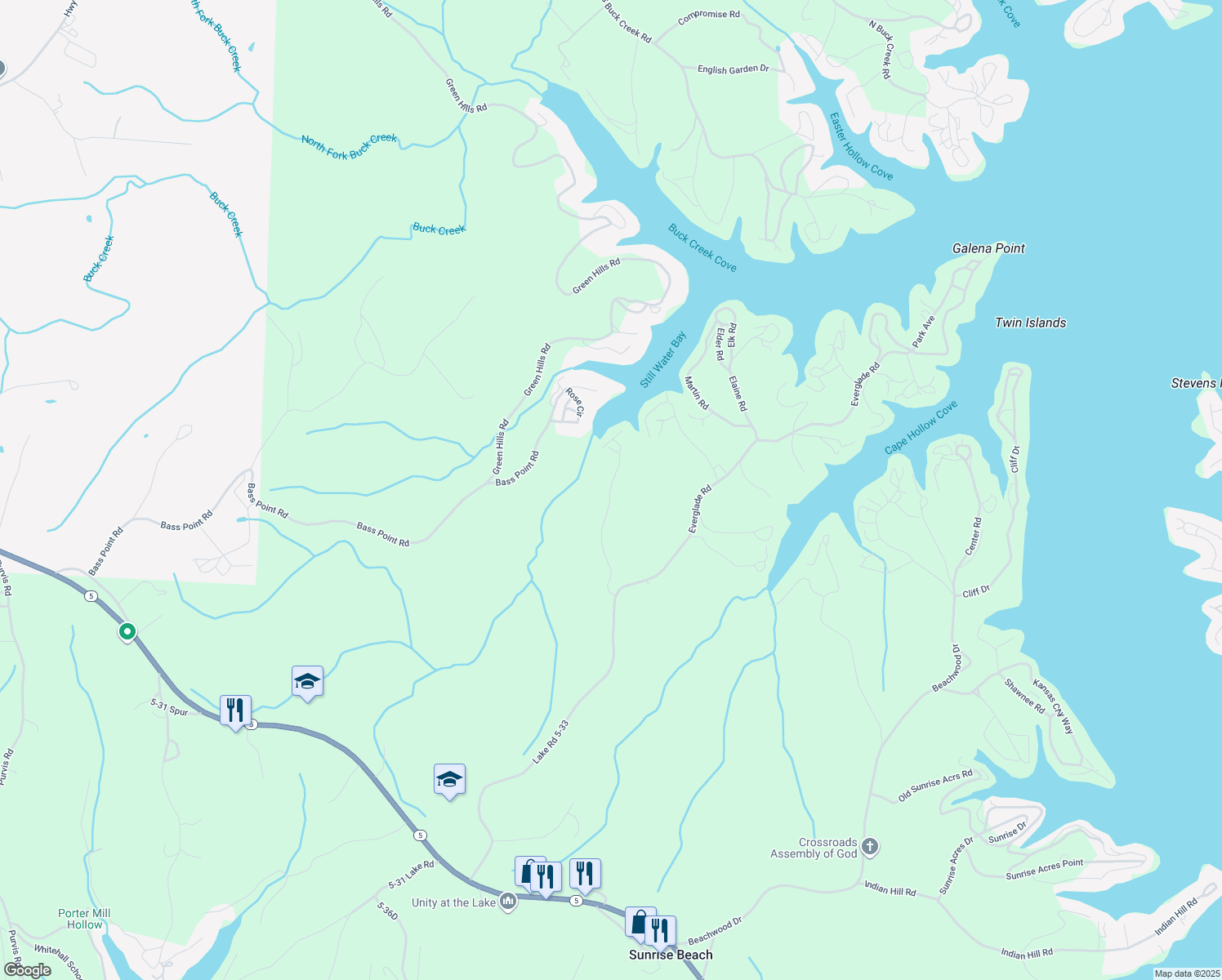 map of restaurants, bars, coffee shops, grocery stores, and more near 33749-33759 Drake Road in Sunrise Beach