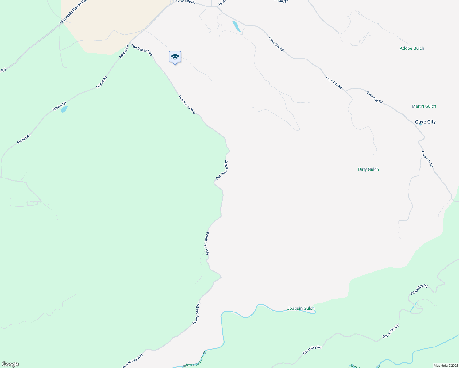 map of restaurants, bars, coffee shops, grocery stores, and more near 8395 Ponderosa Way in Mountain Ranch