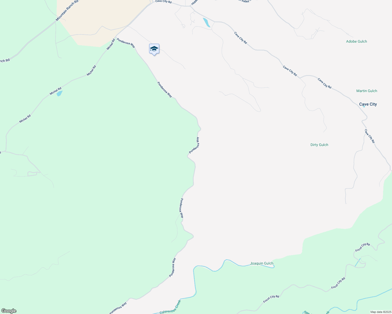map of restaurants, bars, coffee shops, grocery stores, and more near 8395 Ponderosa Way in Mountain Ranch