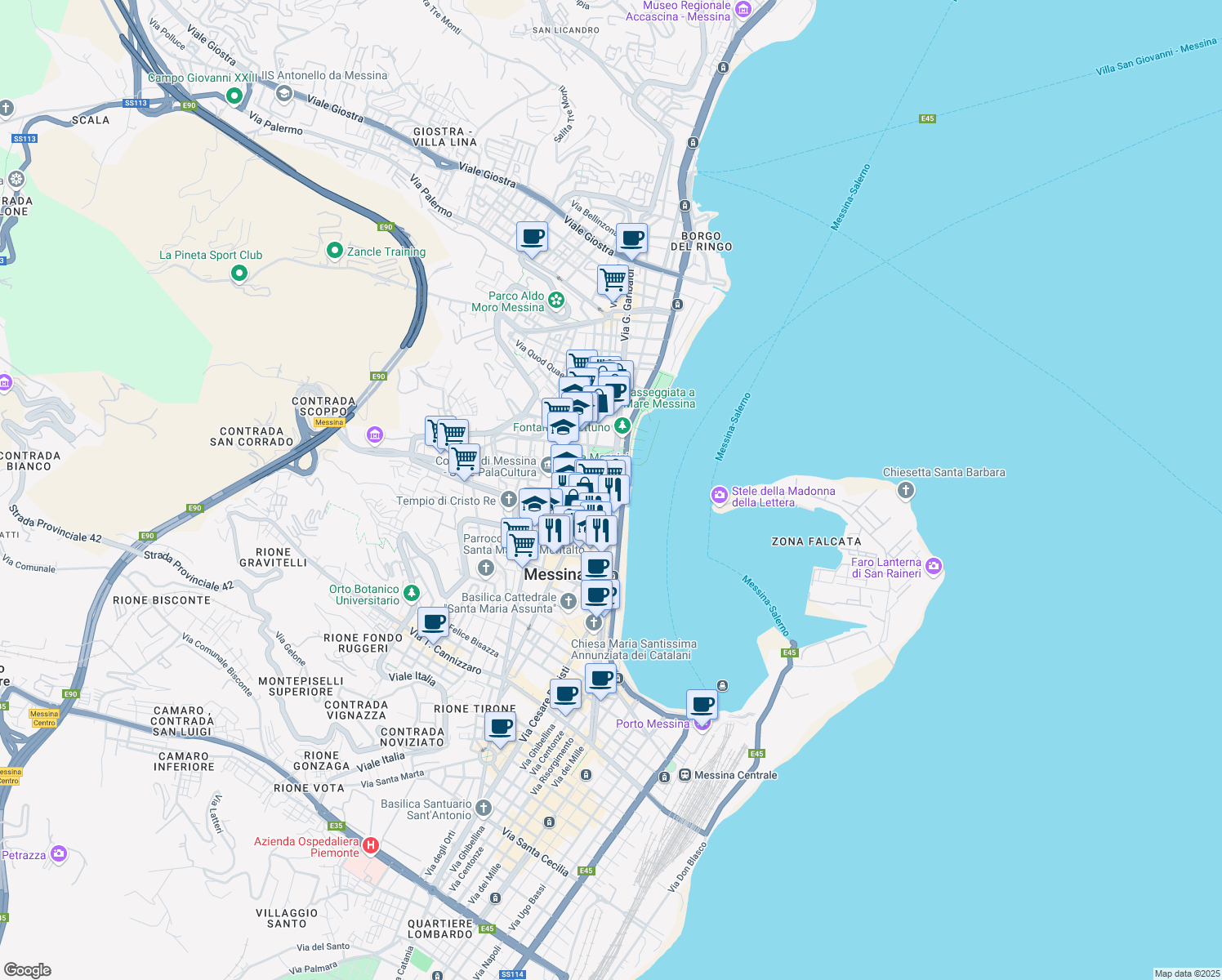 map of restaurants, bars, coffee shops, grocery stores, and more near 10 Via San Paolo dei Disciplinanti in Messina