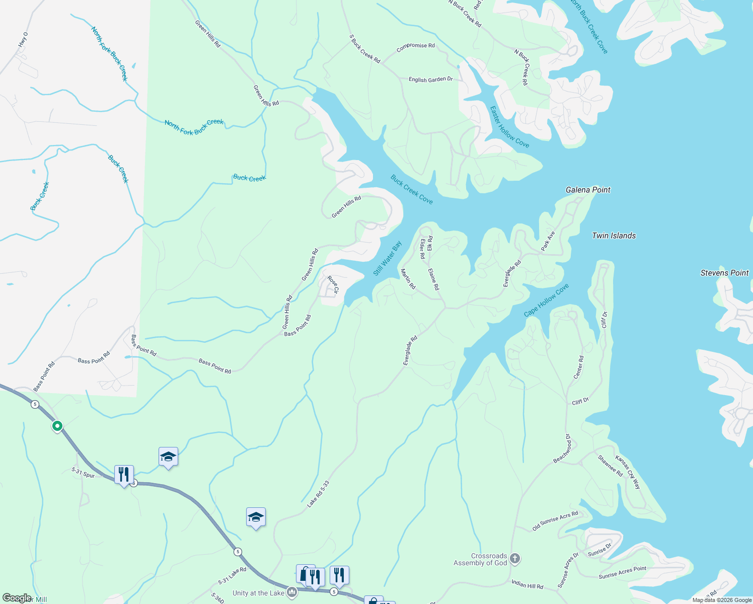 map of restaurants, bars, coffee shops, grocery stores, and more near 33464 Dustin Road in Sunrise Beach