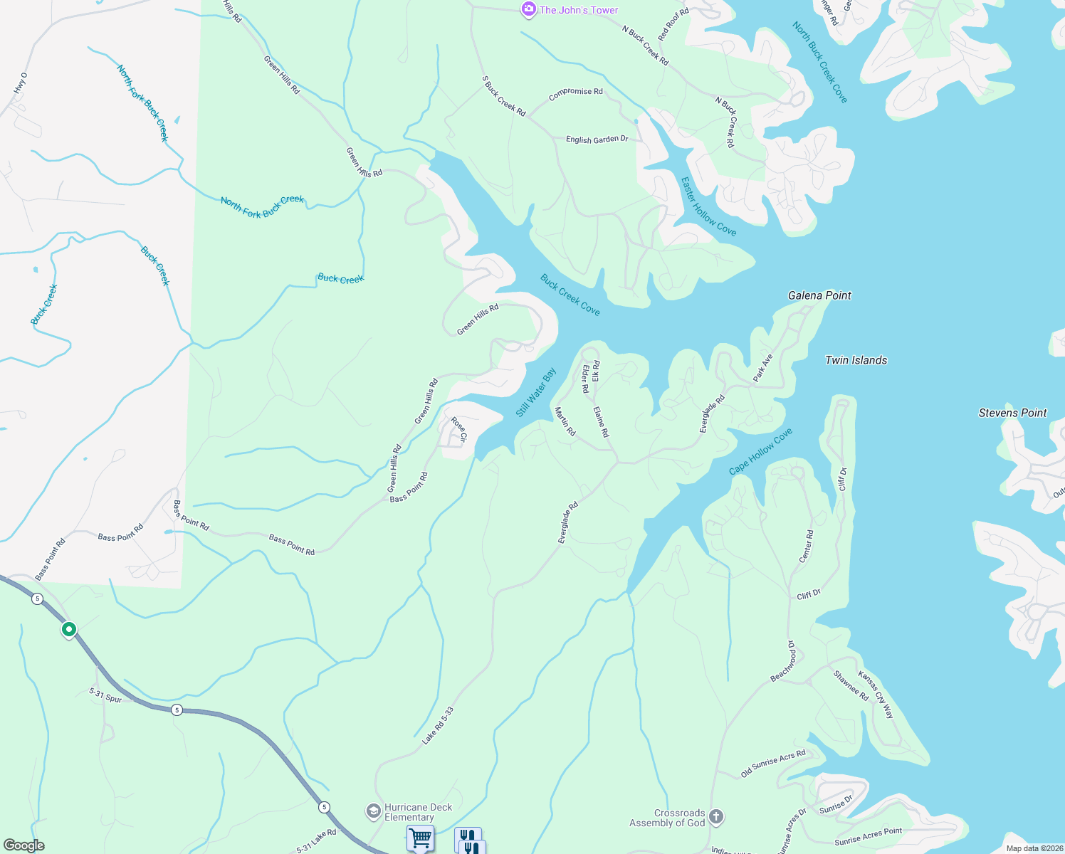 map of restaurants, bars, coffee shops, grocery stores, and more near 33464 Dustin Road in Sunrise Beach
