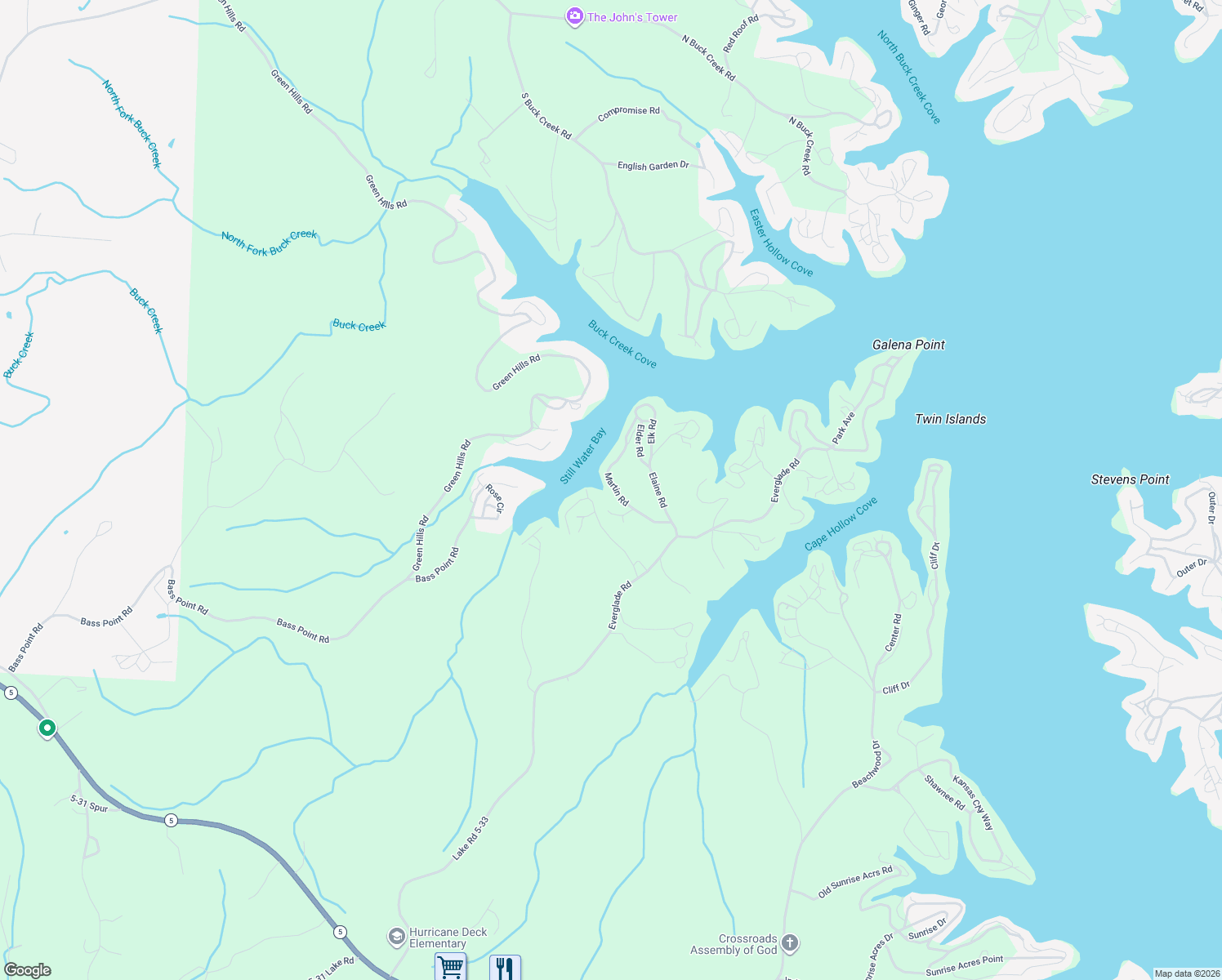 map of restaurants, bars, coffee shops, grocery stores, and more near 33464 Dustin Road in Sunrise Beach