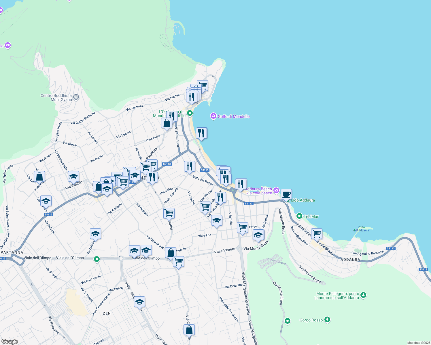 map of restaurants, bars, coffee shops, grocery stores, and more near 49 Viale Regina Elena in Palermo