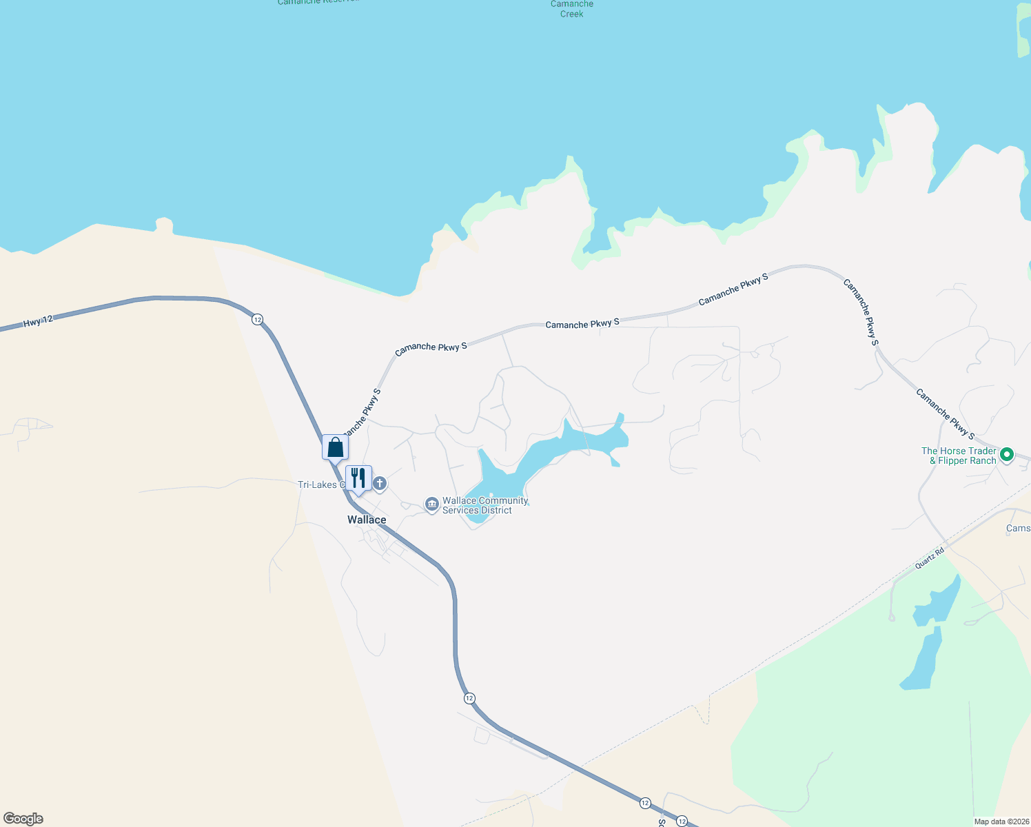 map of restaurants, bars, coffee shops, grocery stores, and more near 79 Cormorant Drive in Valley Springs